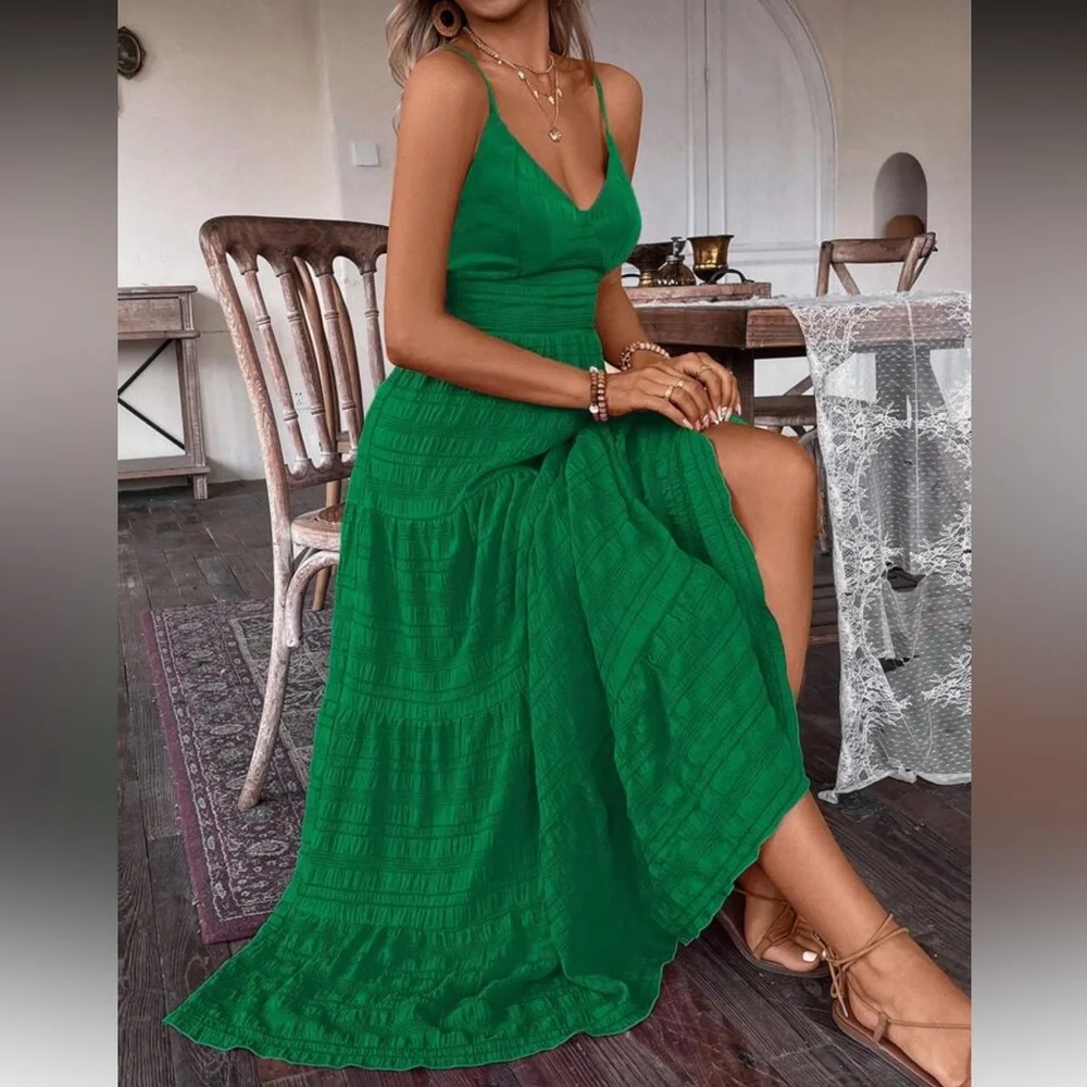 Vibrant Green Bow Tie Back Maxi Dress